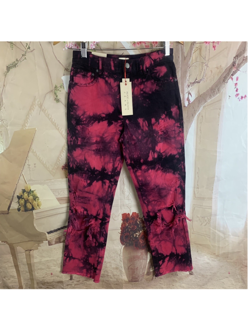 NEW Alice Olivia GENEVIEVE TIE DYE DISTRESSED BAGGY JEANS Size 25 - Picture 2 of 11